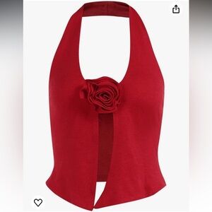 Women Knit Halter Tops y2k Split 3D Floral Crop Top Deep V Neck Backless